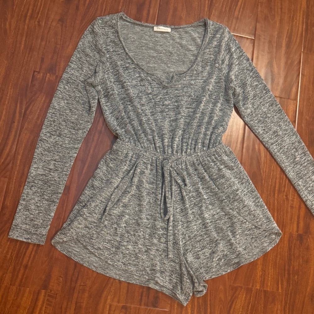 Phanuel Gray Ruched Long Sleeve Jumpsuit
